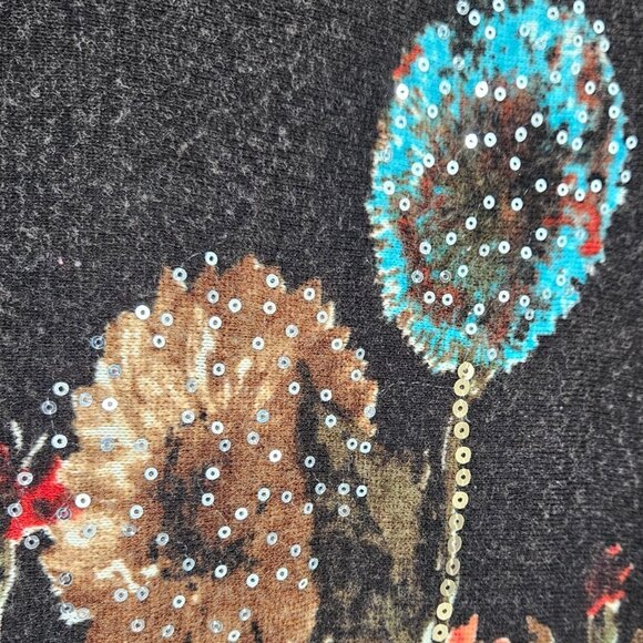 P. Luca Milano Midi Knit Dress Medium Brown Floral Sequin Bling Short Sleeve - Picture 4 of 11